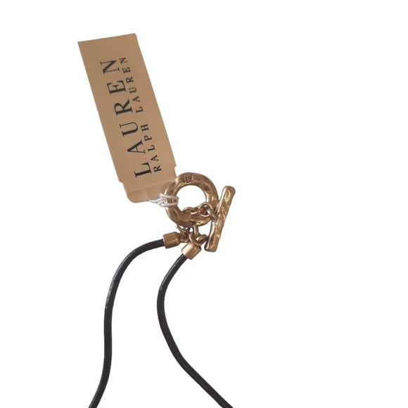 Lauren Ralph Lauren Gold Disc Charm Faux Leather Cord Necklace - Picture 3 of 3